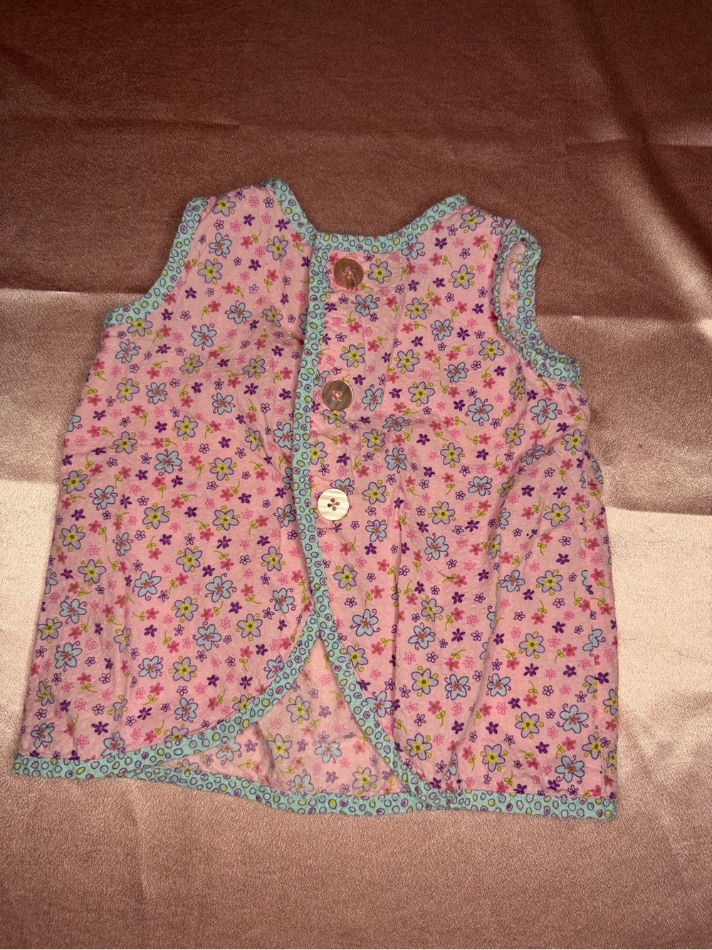 Vintage Hanna Andersson Floral Sleeveless Button-Front Top Size 70 100% Cotton